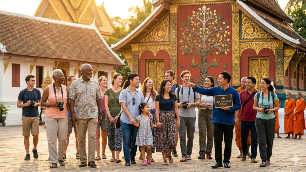 laos-group-tour-temple - Laos Travel Company - Trips & Tours Laos group tour visiting a temple